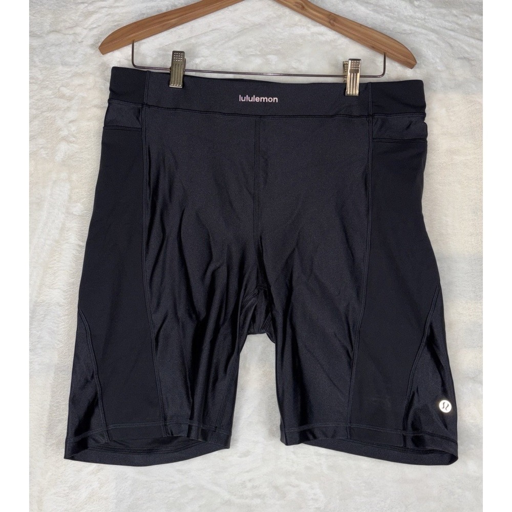Lululemon‎ Satin Shine Panelled HR Short 8" Wordmark Sz 12 Black NWT Athletic